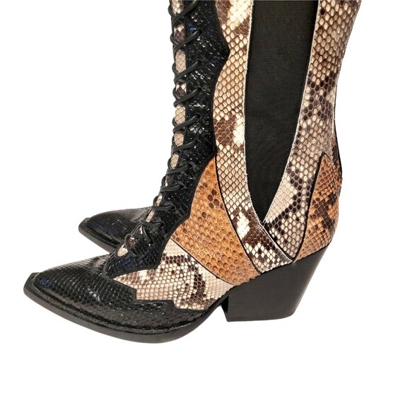 COACH Snakeskin Patchwork Lace Up Boots - Picture 3 of 11